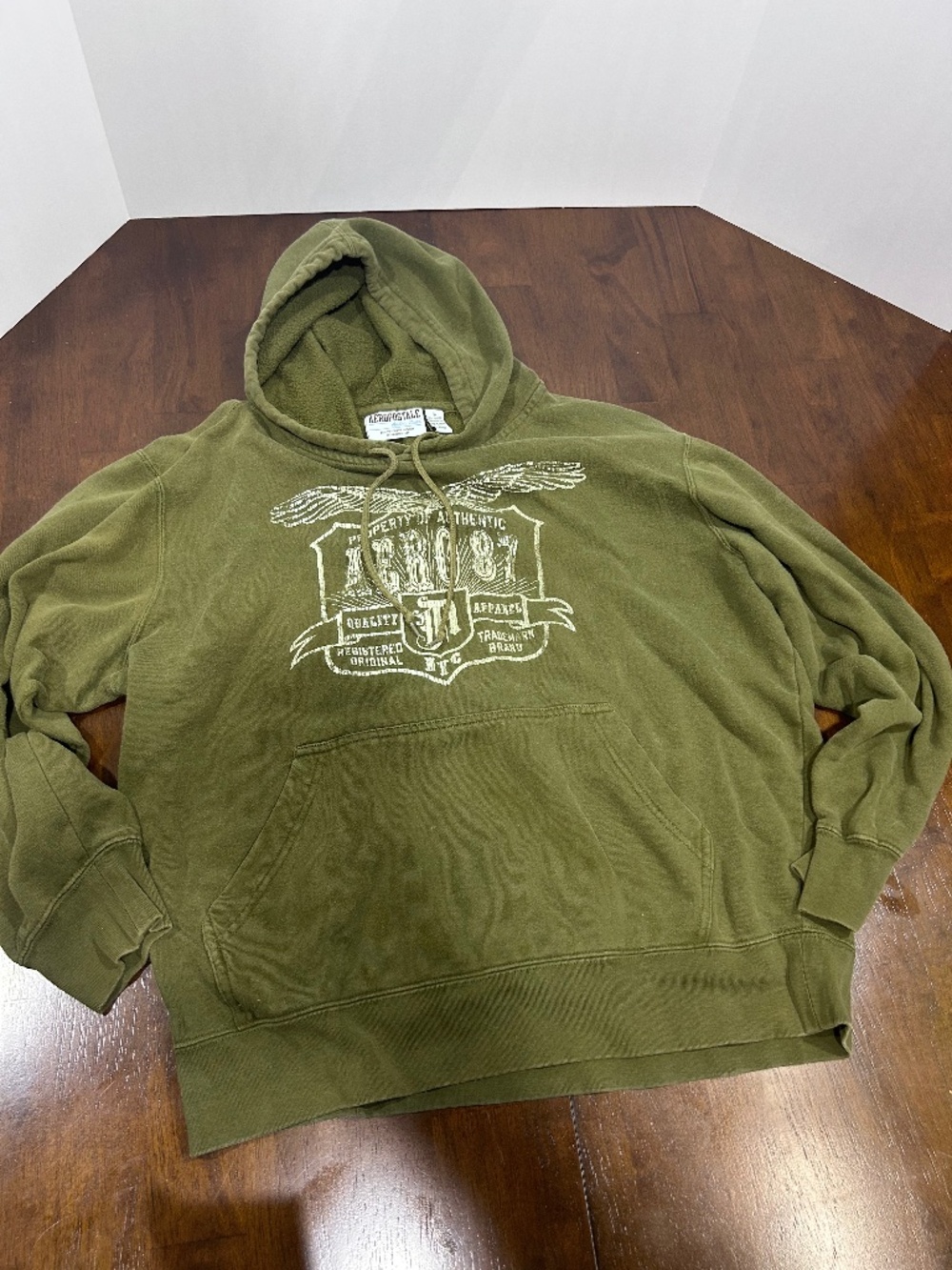 Men’s Vintage Aeropostale Pullover Hoodie Distressed Dark Green Y2K Size (LARGE)